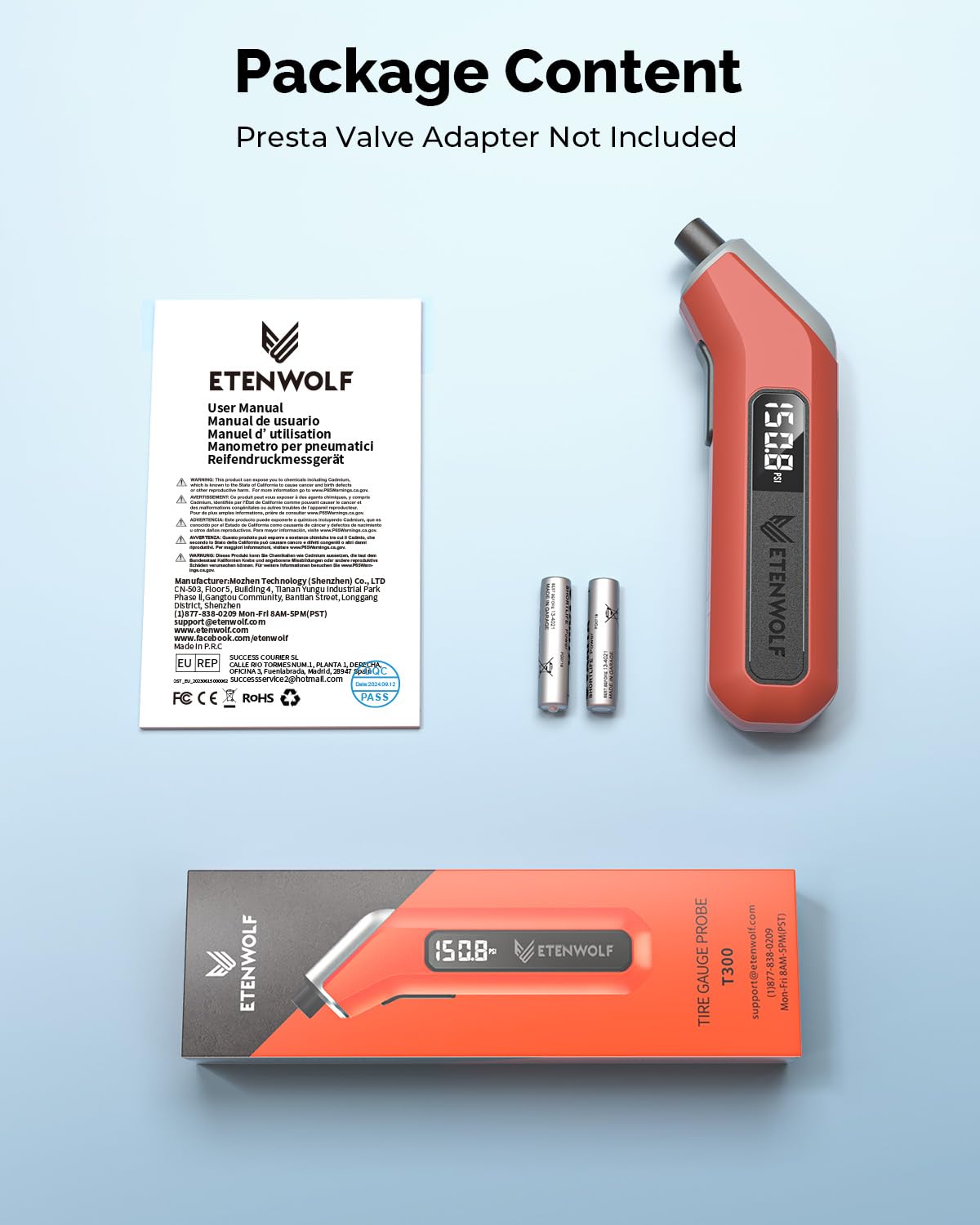 ETENWOLF T300 Digital Tire Pressure Gauge 3-200 PSI, Industrial Tire Gauge Calibrated to ANSI B40.7 Grade 2A, Replaceable AAA Batteries (Vivid Orange) - Image 9