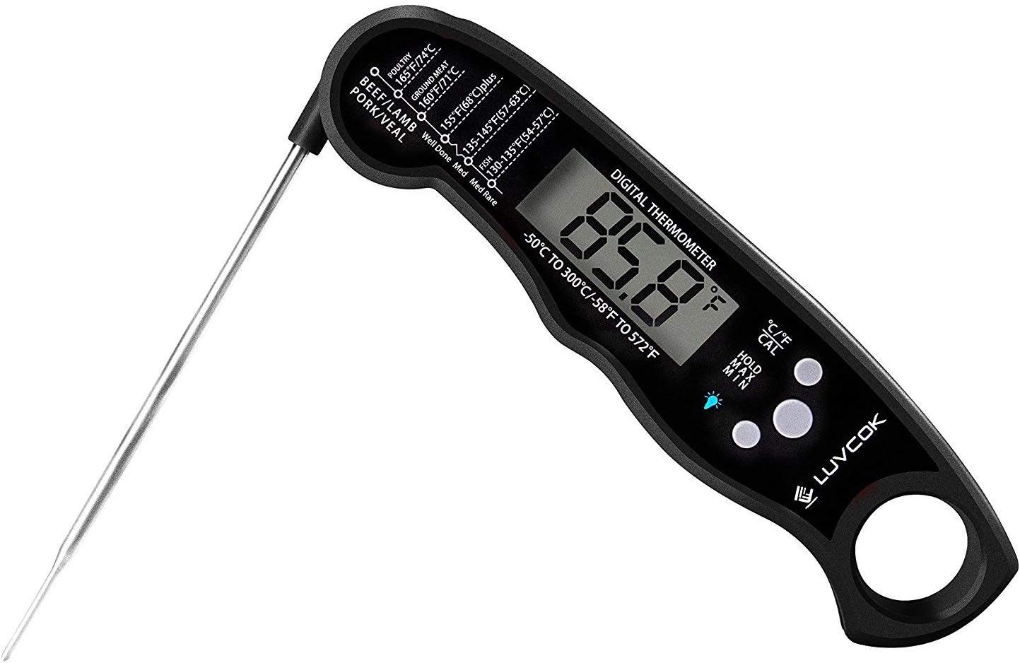 Meat Thermometer Digital Food Thermometer Waterproof Candy Thermometer Instant Read Cooking Thermometer Oven Thermometer for Kitchen BBQ Grill Smoker, Black