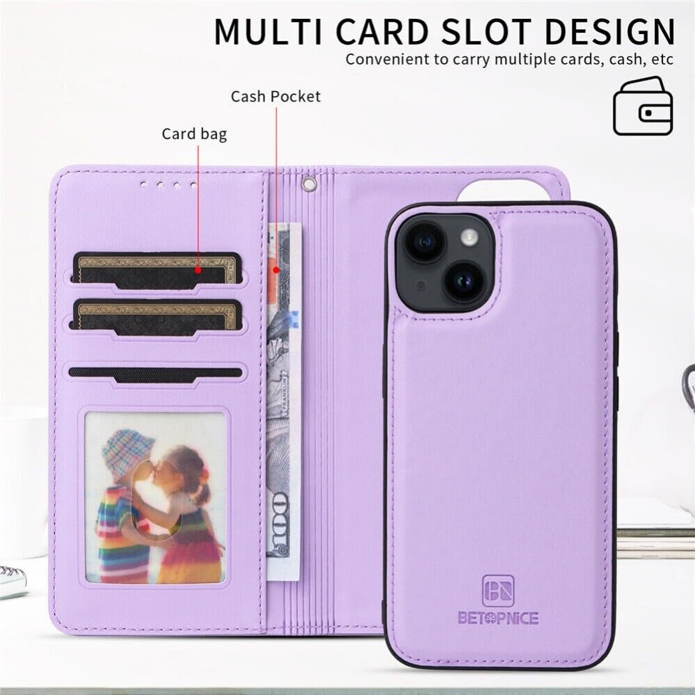 Étui iPhone 14 Plus portefeuille violet avec fermeture à rabat magnétique robuste