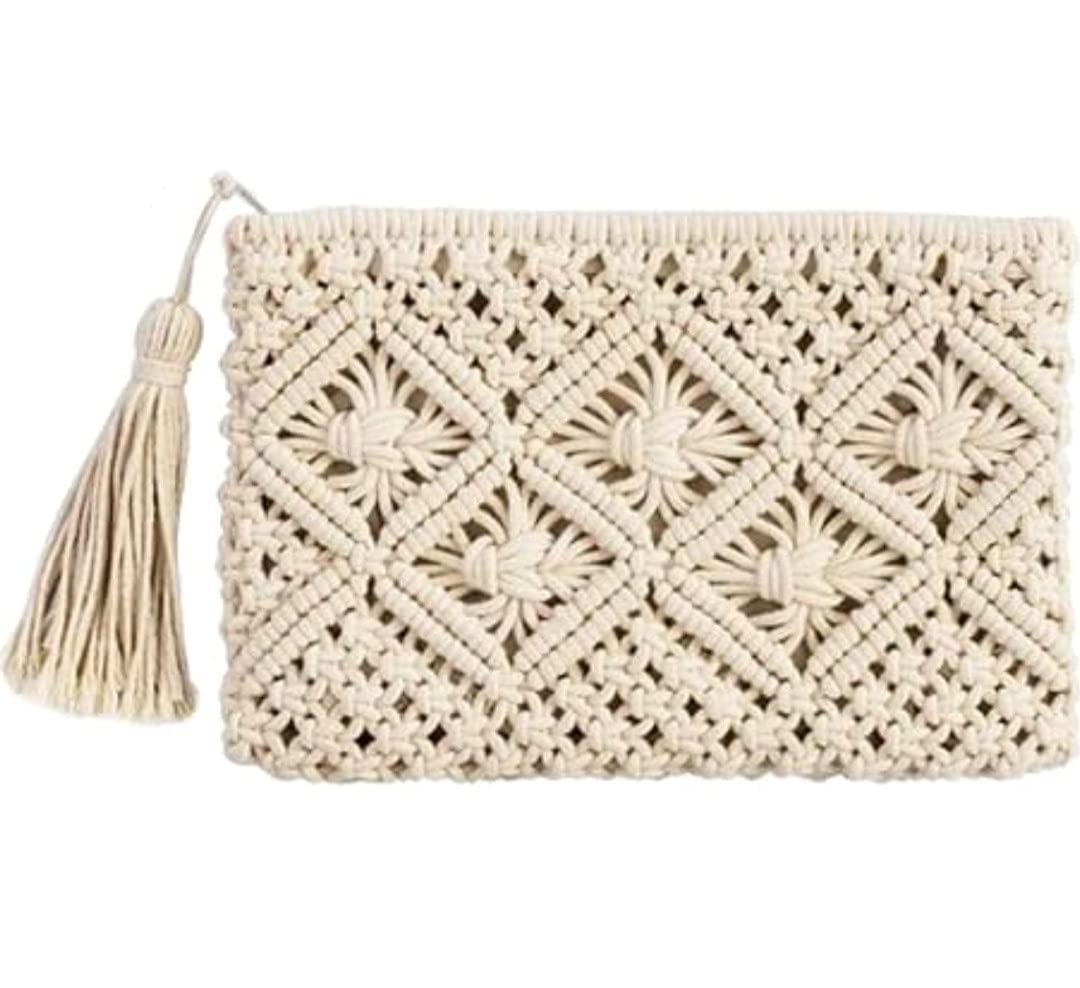 Macrame Tote Bag - White Fashion Trends Wallet Purses Hand Knotted Macrame Document Ladies Bag Size: 20 cm X 25 cm (WxL) Color: Beige-image-49