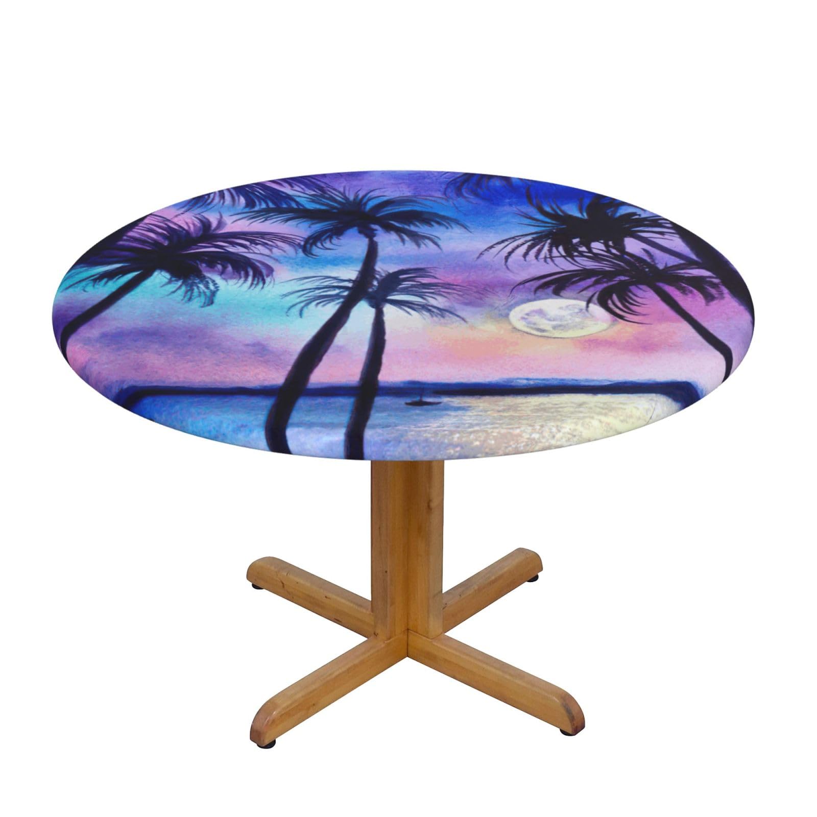 Palm Tree Pattern Print Wipe Clean Oval Tablecloth Stain-Resistant Dining Table Accessories Table Protector For Home
