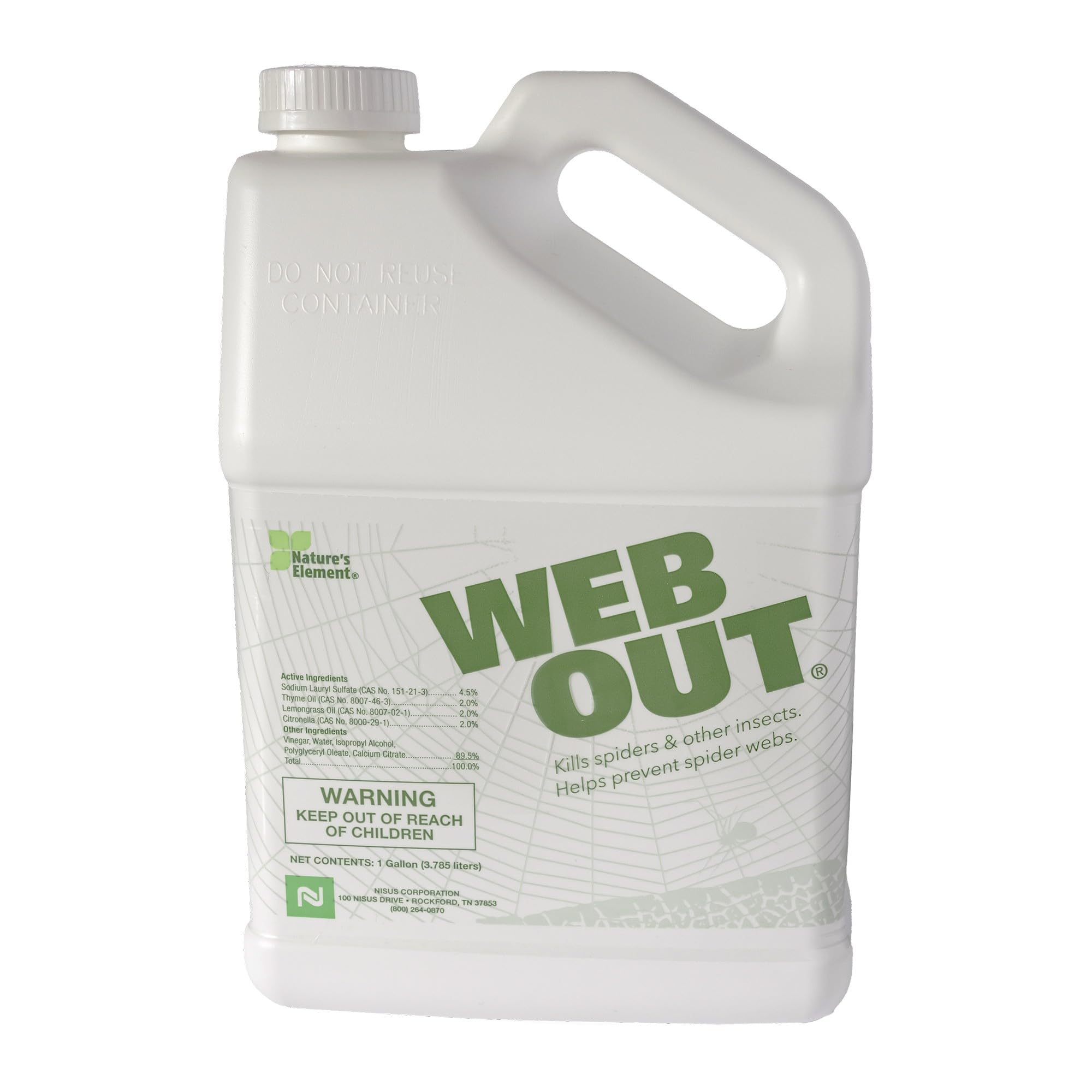 Nisus Web Out Cobweb Eliminator and Repels Spiders, Ants, Mosquitoes, Cockroaches, Aids in Web Control, Ready-to-Use Biodegradable Spray, 1 Gallon