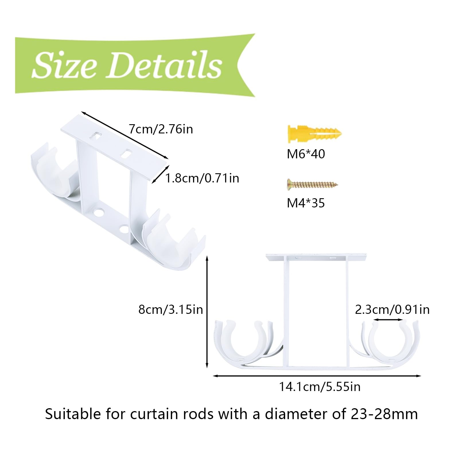 UFURMATE Curtain Rod Brackets 4Pcs Aluminum Alloy Ceiling-Mount Brackets Double Curtain Holders Window Drapery Rod Hanging Supports for 23-28mm Curtain Pole (Pure White) - Image 2