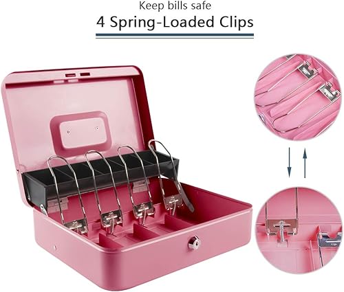 Miniatura 4 de KYODOLED Caja de dinero con bloqueo,Caja de dinero con bandeja para efectivo,Caja fuerte con llave,Organizador de ahorro de dinero