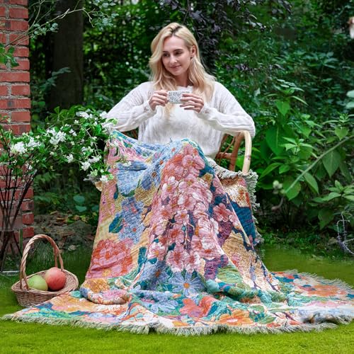 Image of LUTBM Boho Throw Blanket for Couch 50 inchx60 inch, Cotton Decorative Bed Throws