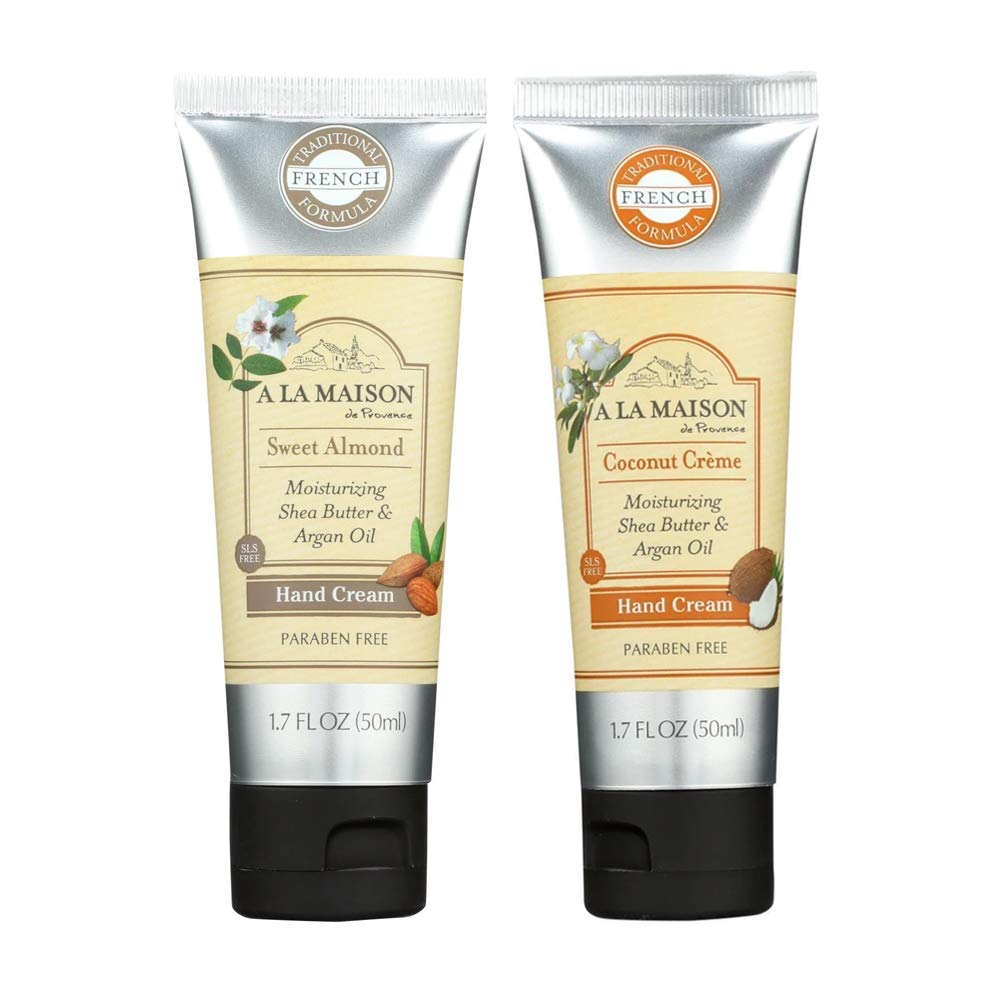 A LA MAISON Moisturizing Cream, Sweet Almond & Coconut Creme - Uses: Hand, Argan Oil, Pure Shea Butter, Essential Oils, Plant Based, Cruelty-Free, SLS and Paraben Free (1.7 Oz, 2 Pack)