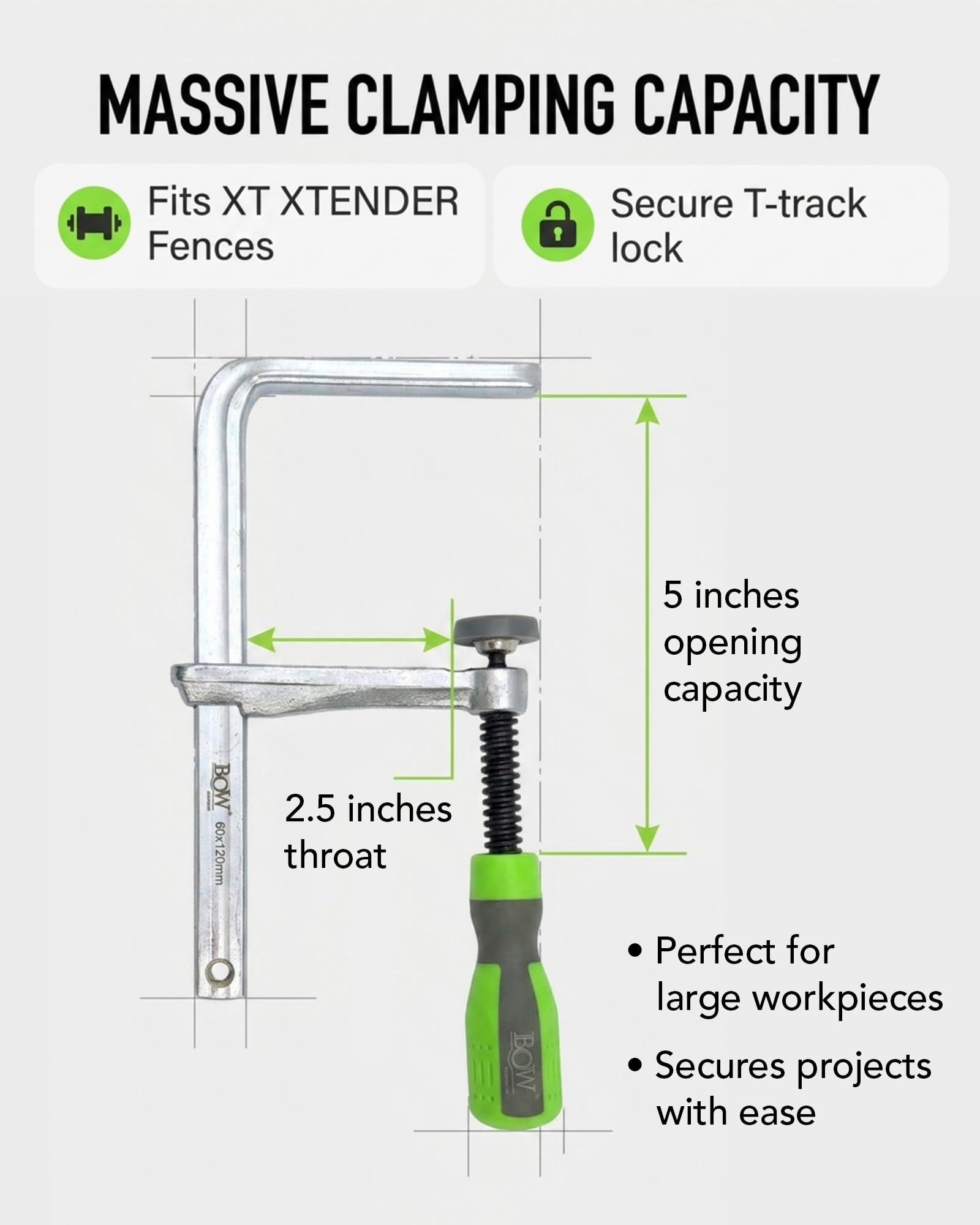 BOW Products XT2 Zaciski T-Track – zaciski mocujące do ogrodzeń XT XTENDER (XT524, XT536 i XT546) – zastosowanie do zaciskania T-Track i obróbki drewna – 2 sztuki