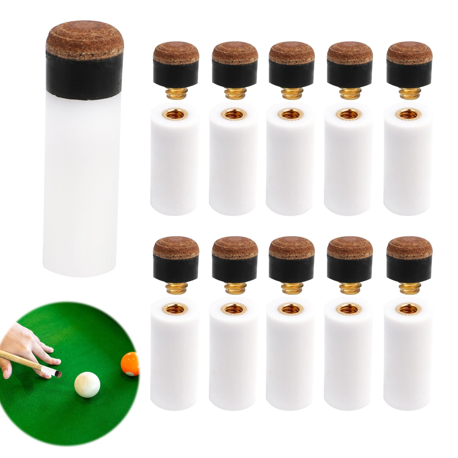 Puntas de Taco de Billar 10mm Repuesto Virolas Blancas Accesorios 10 Piezas