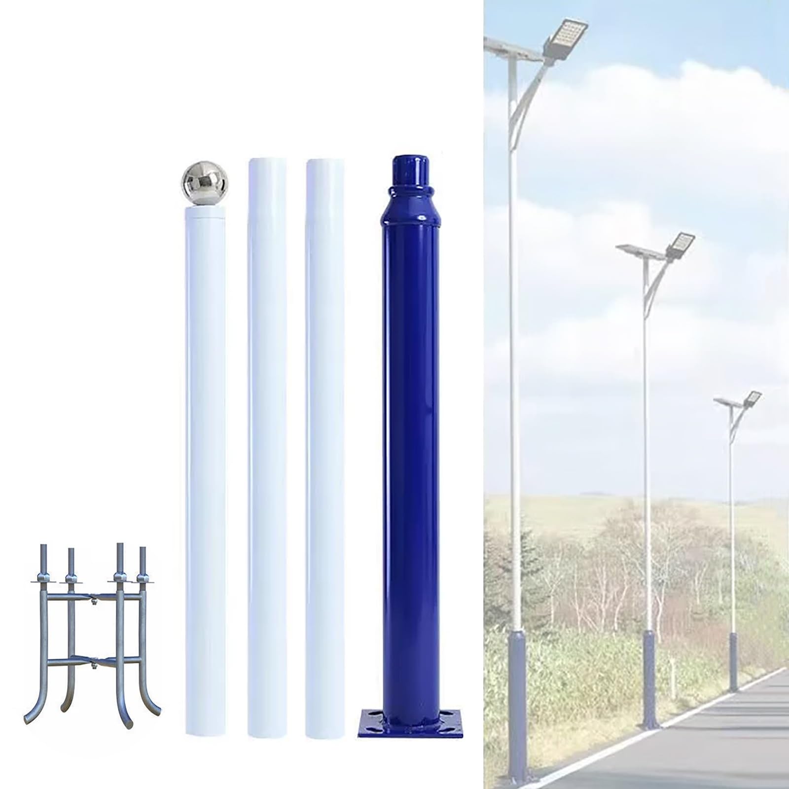 QUSYZD Outdoor Street Light Pole, Heavy Duty Metal Lamp Post with Mounting Rebar, Solar Pole Lights Outside for Parking Lots, Courtyards, Streets, Backyards,4.5m/15ft