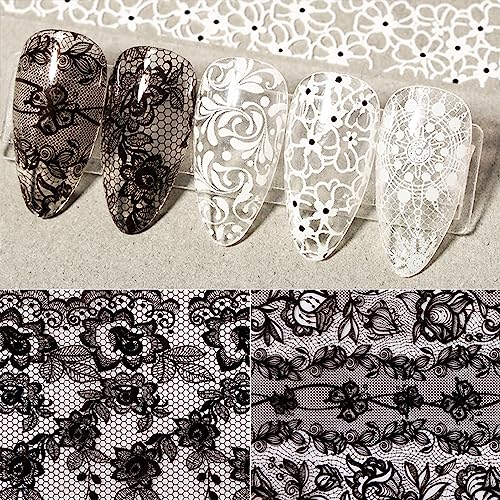 Silpecwee XK2099 20 Rolls Lace Nail Foil White And Black Nail Transfer Foil Flower Nail Art Foil Decals Holographic Foil For Nails Manicure Stickers thumb #4