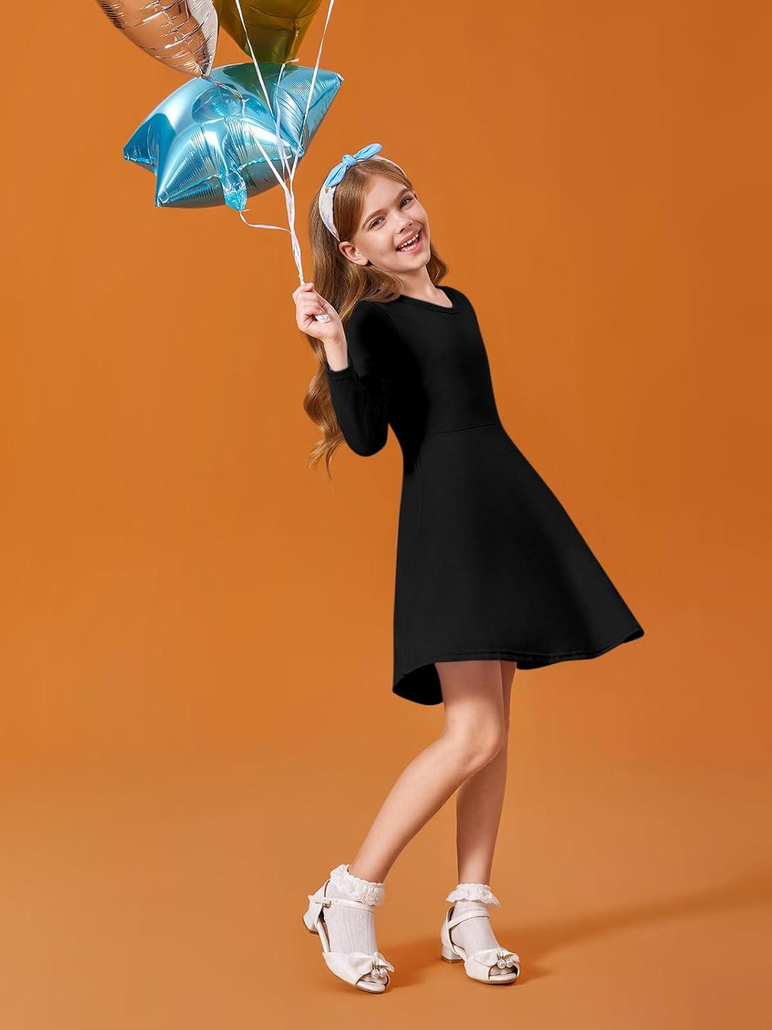 Haloumoning Girls Long Sleeve T-Shirt Dresses Kids Fall A-Line Twirly Skater Dresses 5-14 Years - Image 3