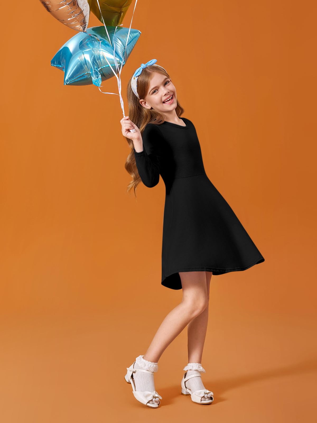 Haloumoning Girls Long Sleeve T-Shirt Dresses Kids Fall A-Line Twirly Skater Dresses 5-14 Years — view 3
