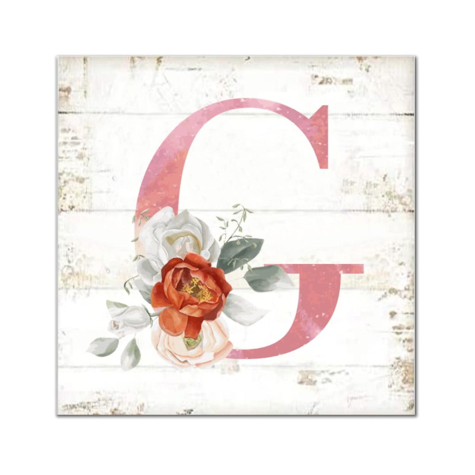 Lettre G monogramme vintage en bois cadeau déco florale pour salle de bain
