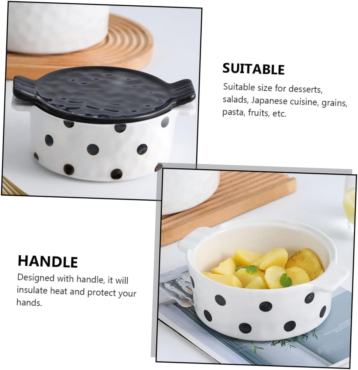 Black Dot Ceramic Baking Pan Lid Jelly Pan Oven Tray Baking Dish Soup Bowl Dessert Storage Fruit Holder Multi-functional Easy to Clean