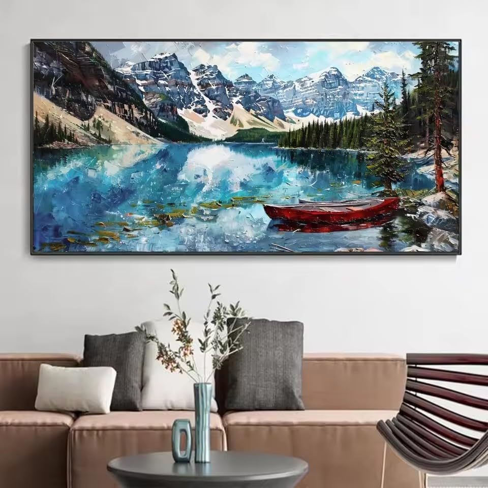 DIHANSM Leinwandbild „Louise Lake“ – Abstrakte Landschaft, großes Wandbild, grüne Wanddekoration (55 x 110 cm/ungerahmt)