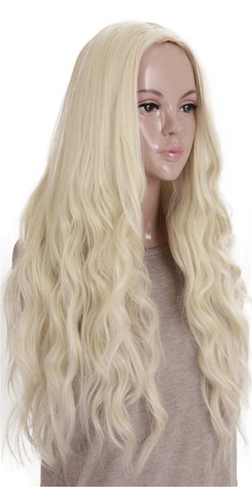 Kalyss White Blond Wig Long Wavy Wigs Lace Front Wigs Hair for Women Barbie Wig Middle Part Heat Resistant Synthetic Hair Wig for Cosplay Halloween Party 26inch