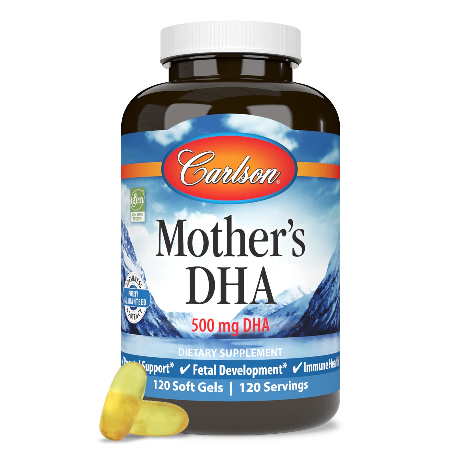 Carlson Mother's DHA, 500 mg DHA, Supports Mom & Baby, 60 Soft Gels