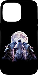 満月 三匹の狼 遠吠え 夜空 月光 野生 霊性 神秘 夜行 トリプルウルフ 月夜 精霊 スマホケース iPhone 14 Pro Max 用