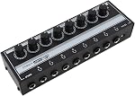 8-Channel Amplificateur d'écoute, amplificateur audio stéréo métal portable avec 12V Adaptateur d'alimentation, Amplificateur audio maison pour Studio et Stage