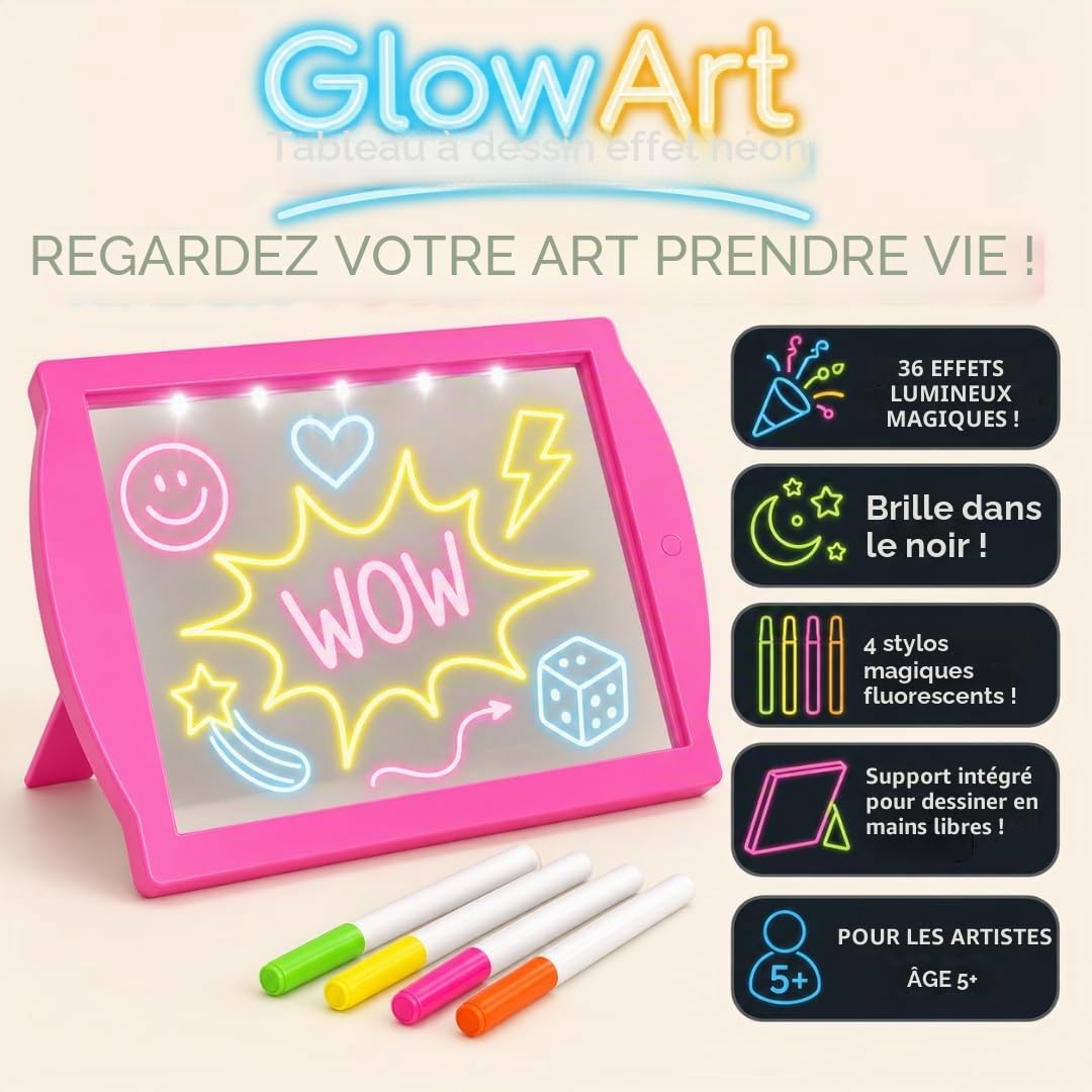 Marvin's Magic Tablette à Dessin Lumineuse Glow Art - Rose - dès 5 ans | Tablette à Dessin Lumineuse, Dessin qui Brille dans le Noir, Jeu Créatif Sans Salir, dès 5 ans