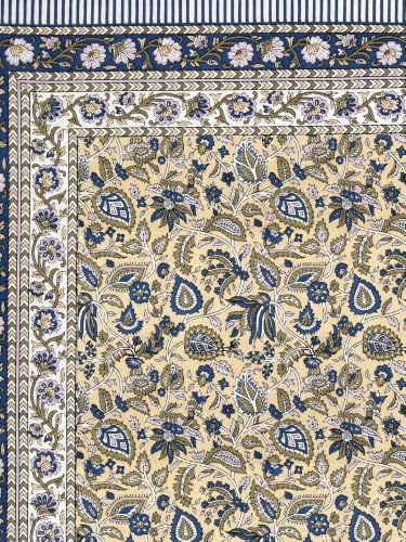 Image of 300 TC 100% Pure Cotton Bedsheet for Double Bed King Size (90x108) inch, Jaipuri Print Double Bedsheet Cotton with 2 Pillow Covers, Sanganeri Printed Flat Bed Cover