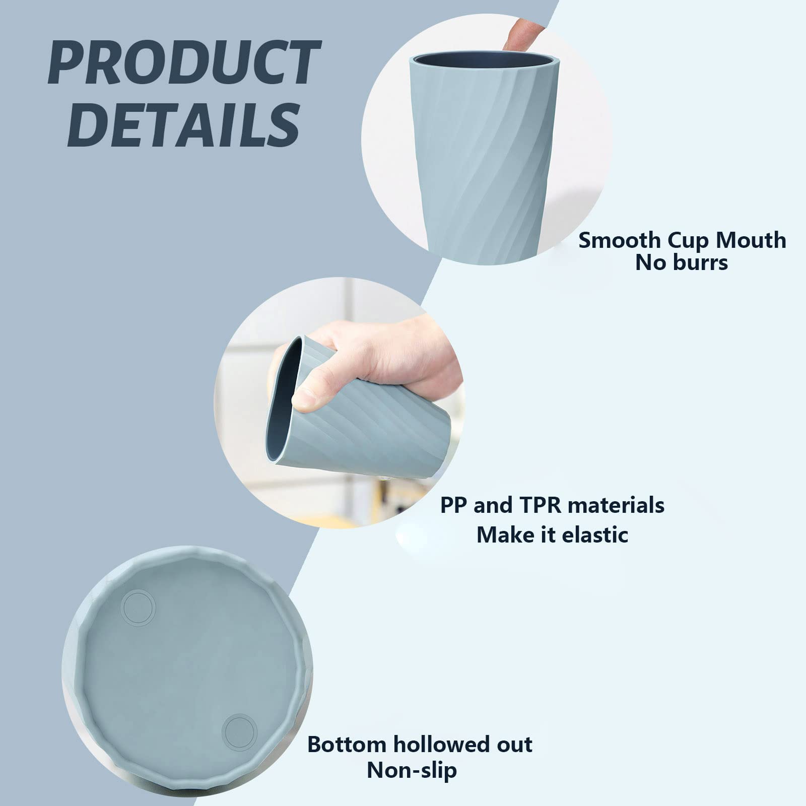 Portaspazzolino Infrangibile Da Bagno 370ml - Plastica Antiscivolo Azzurro - Foto 3