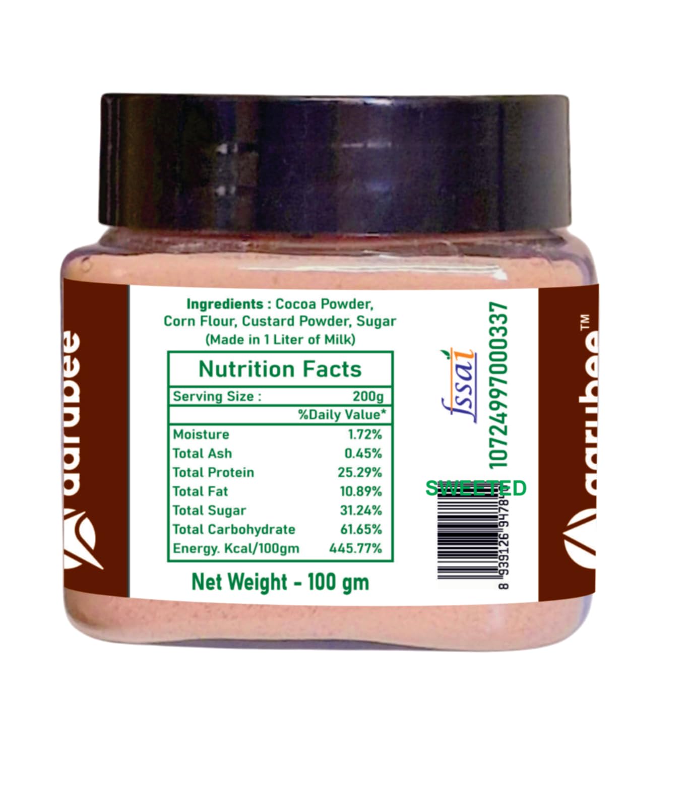 AARUBEE Sweetened Cocoa Powder Directly Sourced from Ghana, Africa Rich, Aromatic & Smooth Ideal for Baking, Beverages & Desserts (100 Gram) (Pack Of 1) 1