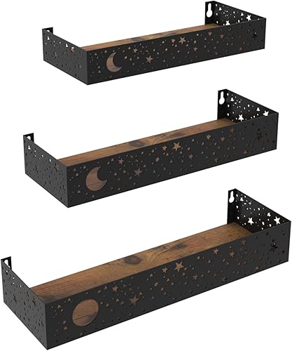 Serwrsw Moon and Stars Decor - Estantes de pared, juego de 3 estantes flotantes pequeños montados en la pared para dormitorio, sala de estar, Serwrsw Moon and Stars Decor - Estantes de pared, juego de 3 estantes flotantes pequeños montados en la pared para dormitorio, sala de estar,