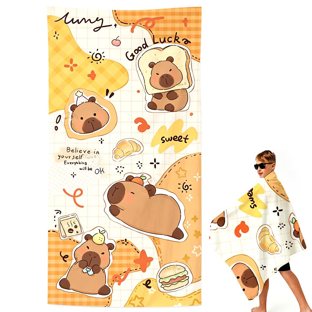 Capybara Beach Towels, Capybara Microfiber Bath Towels Lightweight Printed Beachs Towel Quick Dry Towel Pooltowel Swimmingtowel Softtowels for Beach, Pool, Camping, Yoga,Outdoor(80*160CM)