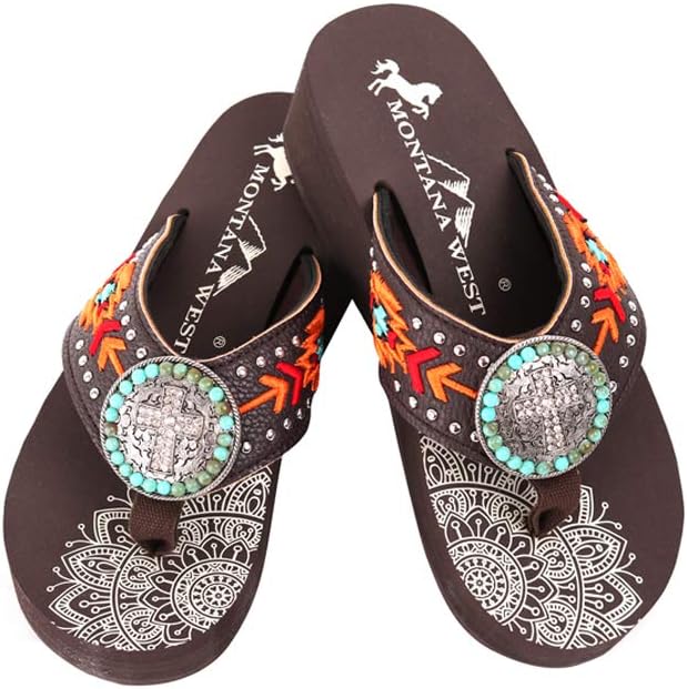 Women's Wedge Flip Flop Western Spiritual Rhinestone Comfort Wedge Sandals