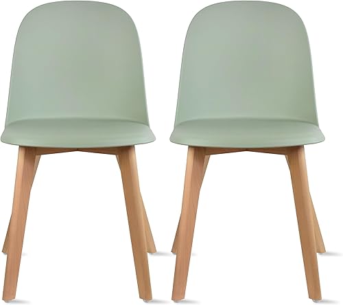 2xhome Juego de 2 sillas de comedor de plástico sin brazos patas de madera para comedor Asiento moldeado de plástico (verde)