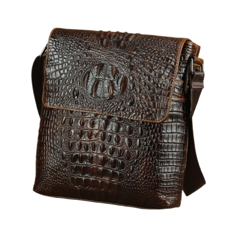 Genuine Leather Flap Messenger Bag for Men Small Crocodile Embossed Crossbody Shoulder Bag with Gift Box