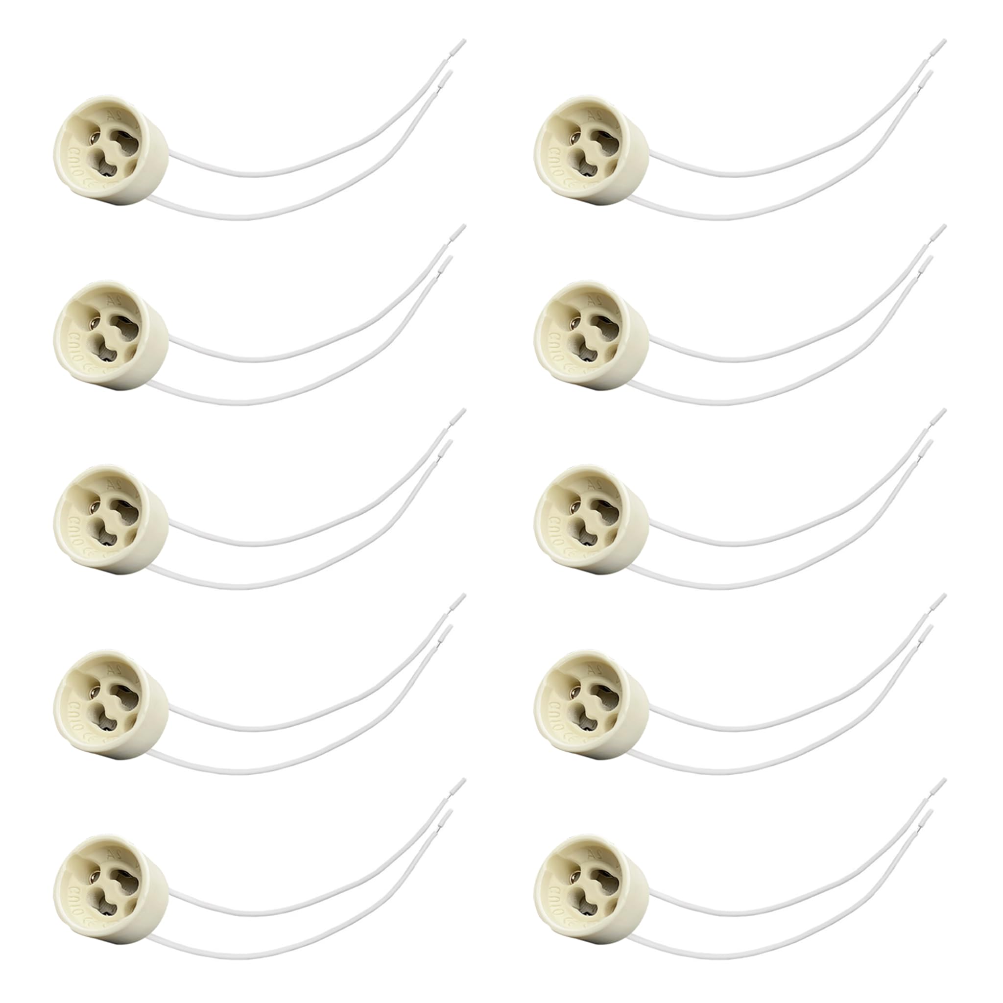 10 Stück GU10 Fassung aus Keramik, GU10 Sockel mit Silikonkabel 15 cm 0,75 mm², Halterung Leuchtmittel beständig 250 ℃, Anschluss Lampe 250 V 2 A für LED Halogen Beleuchtung Schiene Spot Einbauleuchte
