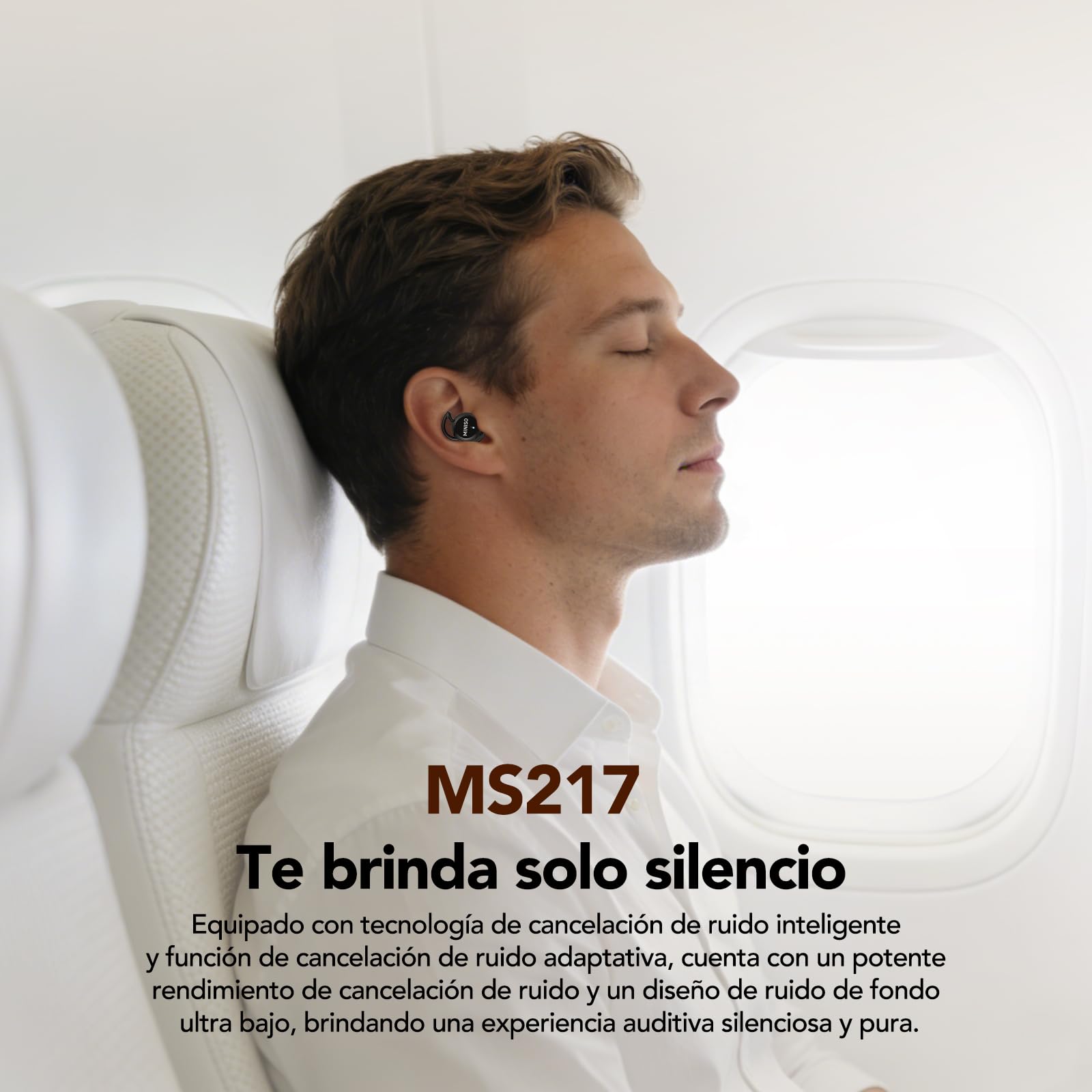 MINISO MS217 Auriculares para Dormir, Auriculares Traductor en Tiempo Real | 165 idiomas con APP, Cancelación de Ruido, Bluetooth 6.0 & 48h Autonomía, Almohadillas Suaves para Viajes, Trabajo y Dormir