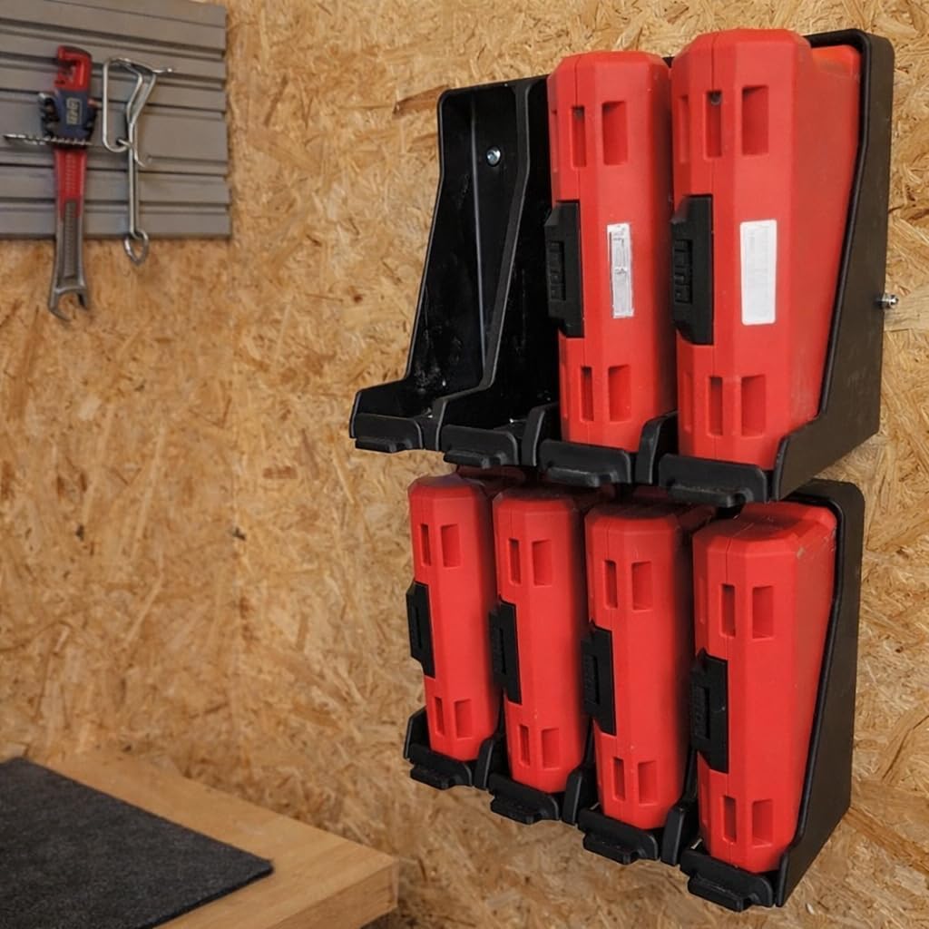 Wall Mount Drill Bit Case Holder Compatible with Milwaukee Packout Bit Case, Heavy Duty Tool Organizer Rack for Garage Pegboard or Wall, Space-Saving Storage Bracket for Milwaukee Accessories (Red)