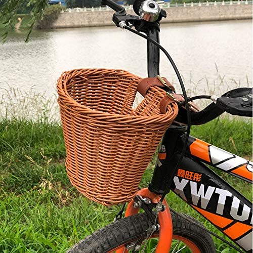 Fahrradkorb für Kinder, SILARLAIT Kinderfahrradkorb Vorne Geflochten aus Kunststoff mit Lederriemen, Abnehmbar, Fahrradkorb Lenker Kinder für für Junge und Mädchen