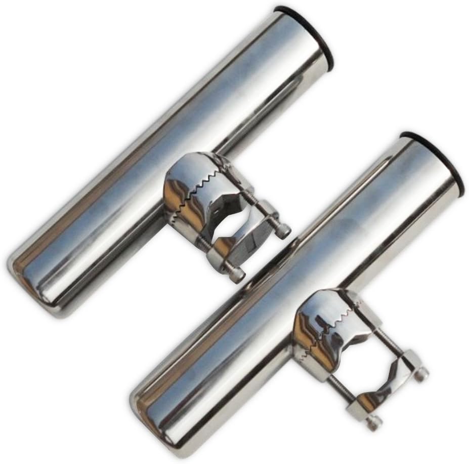 spareflying 2pcs Stainless Clamp on Fishing Rod Holder for Rails 1"(25mm) to 1-1/4"(32mm) (2pcs of Fishing Clamp On Rod Holder)