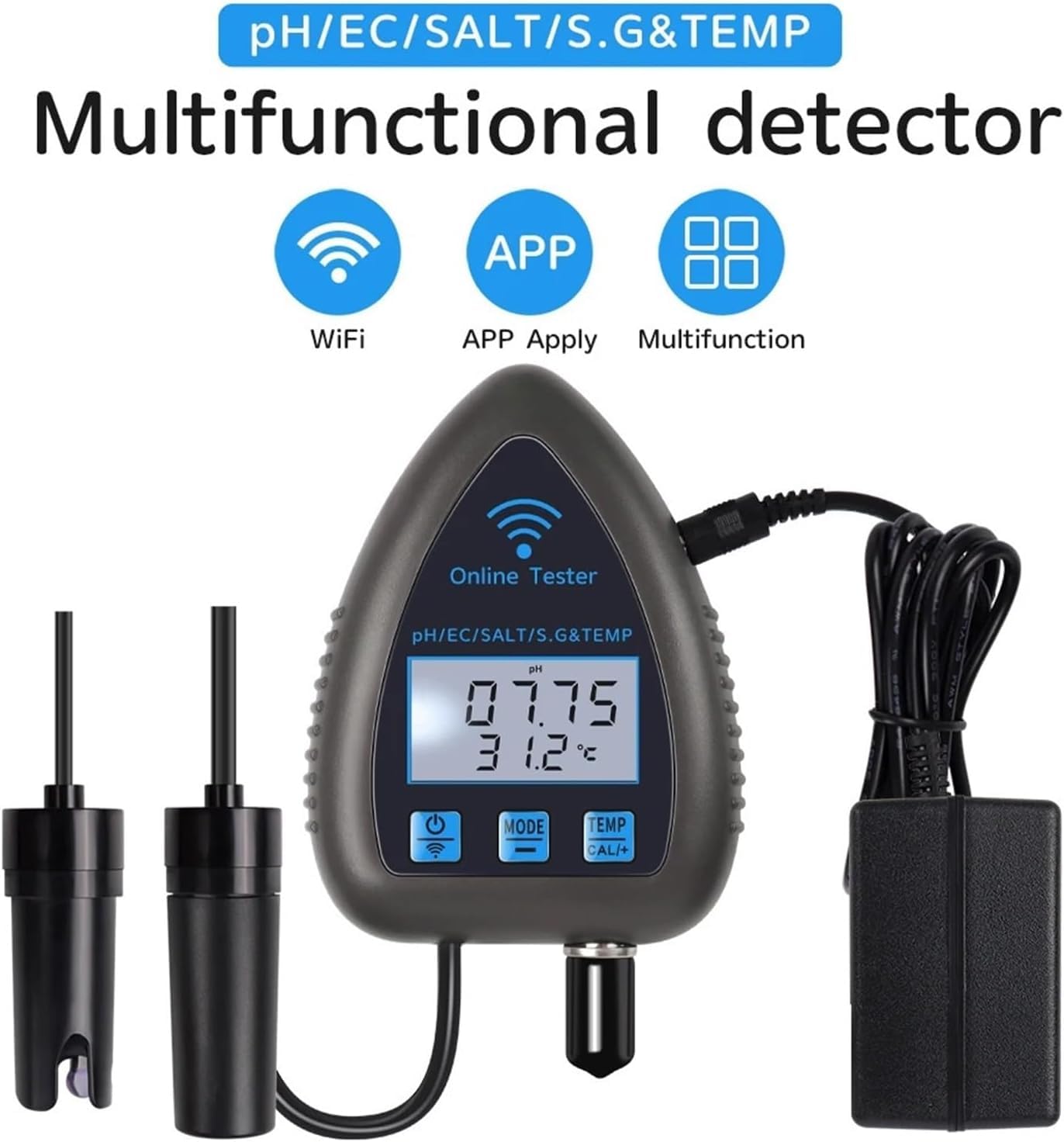 Tester Wody Tuya Wifi 5 W 1 Monitor Jakości Wody Tds Ec SÓl Ph Sg Temp Wielofunkcyjny Analizator Wody Bluetooth Do Akwariów I Akwakultury, Style 2