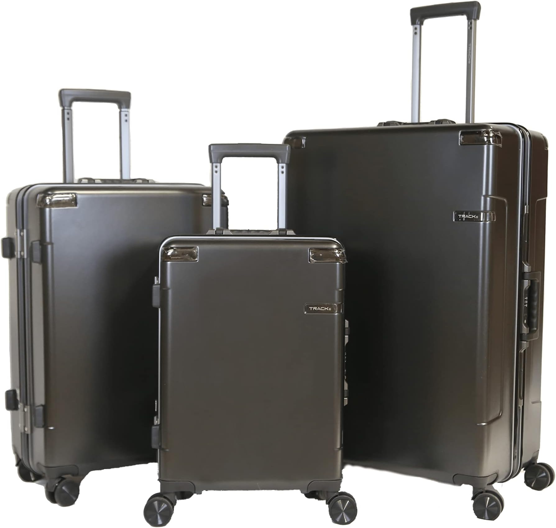TRACK THE COMPLETE TRAVEL SYSTEMLuggage Set - Soft Shell Lightweight Expandable Suitcase - Bag with 4 Double Wheels (19/24/28 Inches) (Grey)