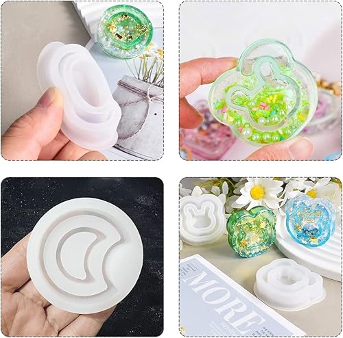 Miniatura 4 de FineInno 8 moldes de fundición de resina de doble capa con 80 hojas de sellado, molde de resina epoxi de arena movediza, corazón, estrella,