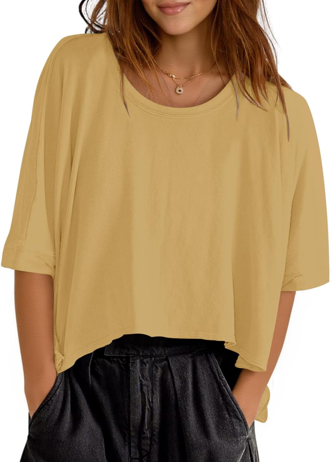 Women's Oversized Tshirts Summer Cute Crop Tops Dolman Short Sleeve Loose Flowy Basic Tees - Image 3