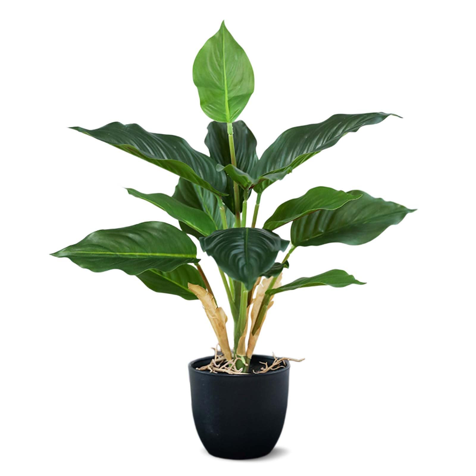 39CM Artificial Plants in Pot, Fake Plants Artificial Evergreen Plants, Decorative Fake Potted Plants, Realistic Artificial Plants Indoor with Black Pots, for Office Desk, Garden, Home, Bathroom