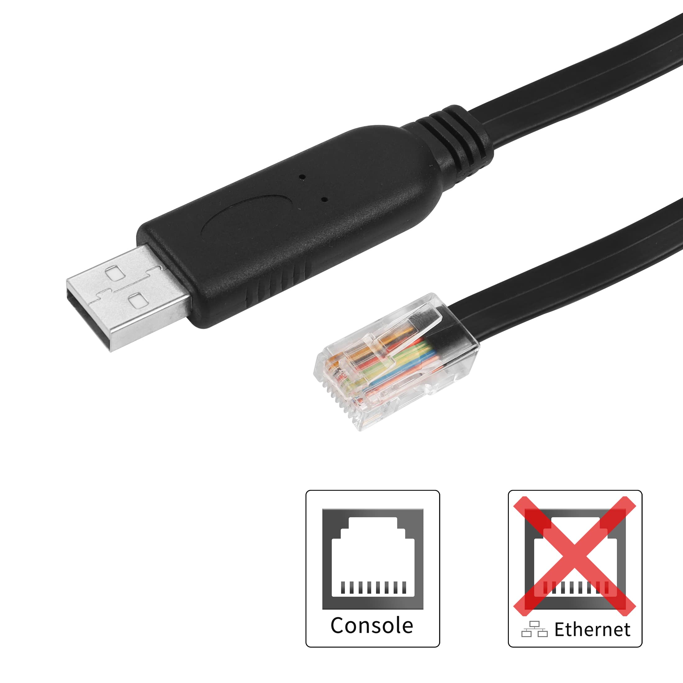 YACSEJAO Cavo console USB da 1,8 m da USB 2.0 a RJ45 maschio Cavo seriale piatto compatibile con router/switch di Cisco, Mac OS, Windows, sistema Linux