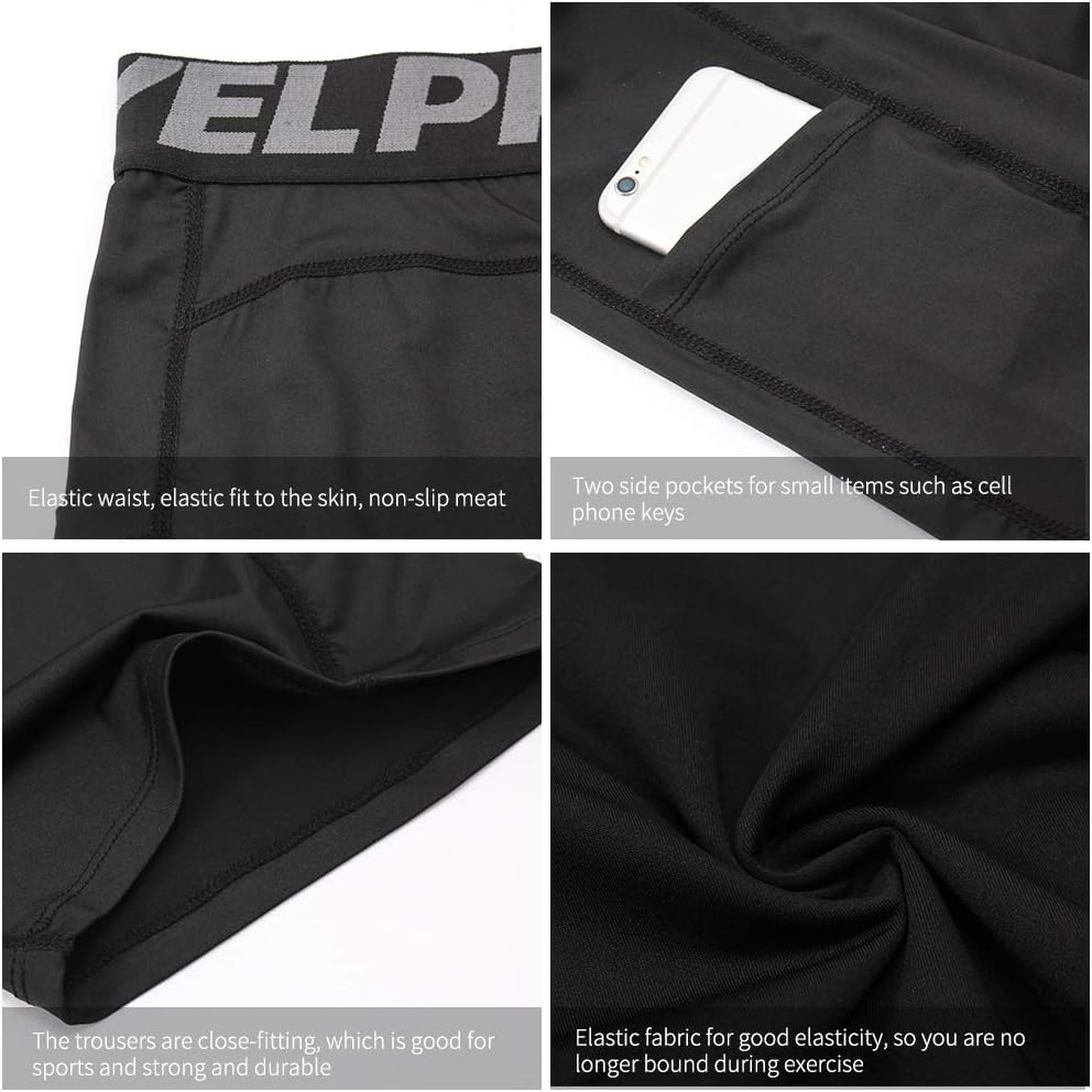 Yuerlian Compression Shorts Men with Pocket Spandex Sport Shorts Athletic Workout Running Performance Baselayer Underwear