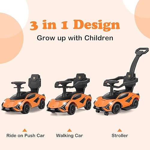 Vista 21 de OLAKIDS Lamborghini SIAN - Automóvil de empuje 3 en 1, con licencia para bebé, con mango de control parental, ruedas universales, juguete para rosa