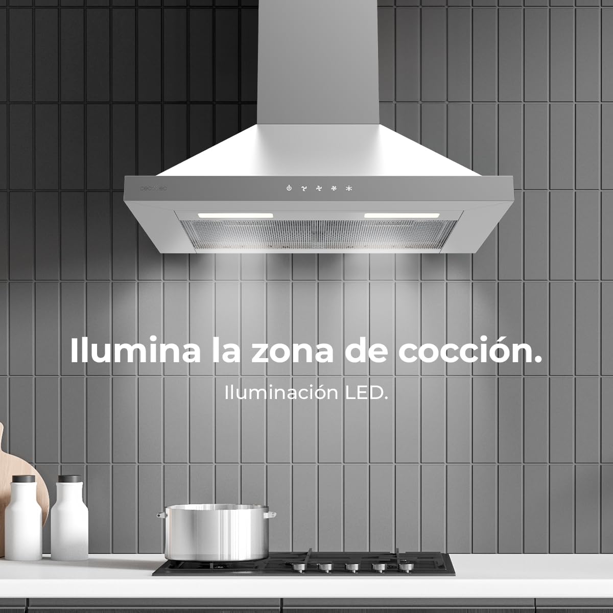 Cecotec Campana Extractora 60cm Piramidal Bolero Flux PT 604000 Inox A+++. Succión 427,6m3/h, 3 Velocidades, SS Touch Control, Acabado Inoxidable, Bajo Consumo, Motor DC, Luz LED, Filtros Incluidos