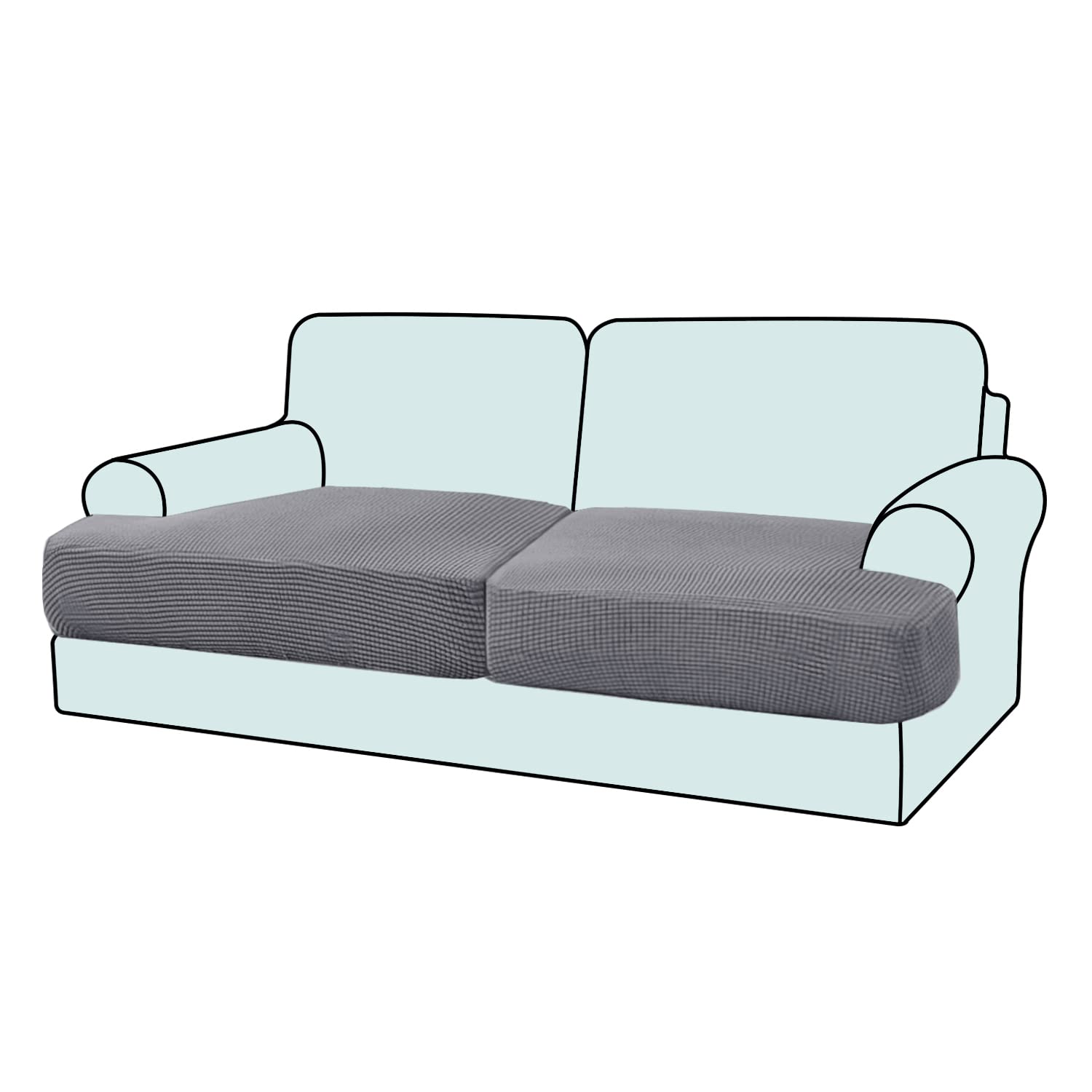 GAMUKAI 2PC Stretch T Cushion Sofa Slipcovers Individually Loveseat Sofa Cushion Covers for 2 Cushions Couch Seat Cushion Covers (Light Grey