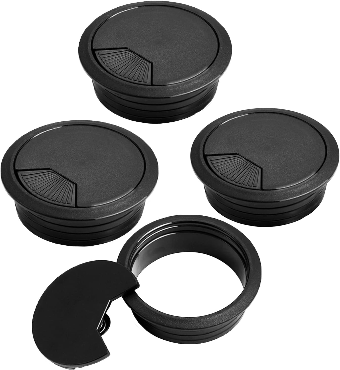 2 Pcs 80mm Desk Cable Grommets, Black Desk Cord Grommet Round Plastic