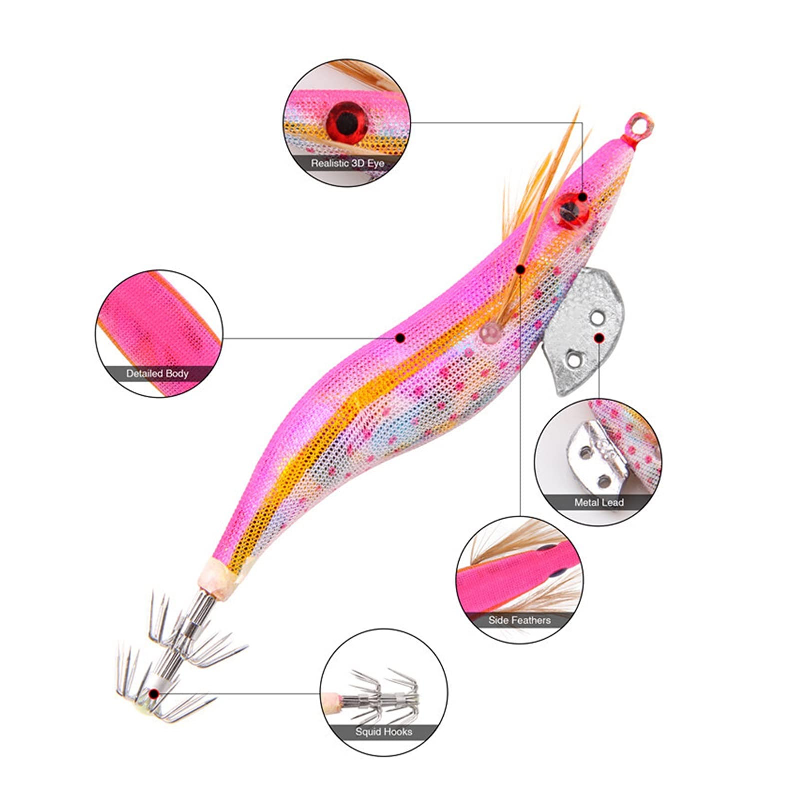 Señuelos de Pesca Señuelos de pesca Cebo de calamar Camarón de madera Jig gancho Pesca Pulpo de pulpo señuelos Jigging LUTE LURE LUTING LUMING CON BOLSA 10pcs Cebos Artificiales ( Color : 12g 10pcs )