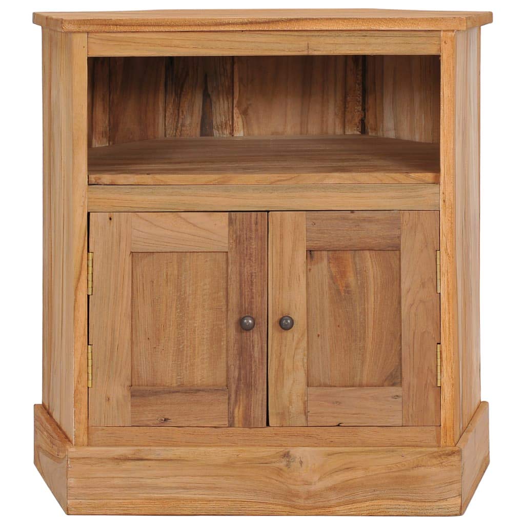 Kredens 60 x 45 x 60 cm z litego drewna tekowego z 2 drzwiami i otwartą półką, do salonu, jadalni, korytarza, biura, wielofunkcyjna przestrzeń do przechowywania